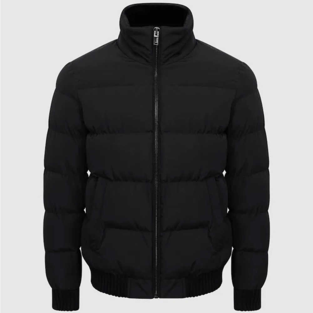 Reiss Black Frost Faux Fur Trim Puffer Jacket - Picture 2 of 5